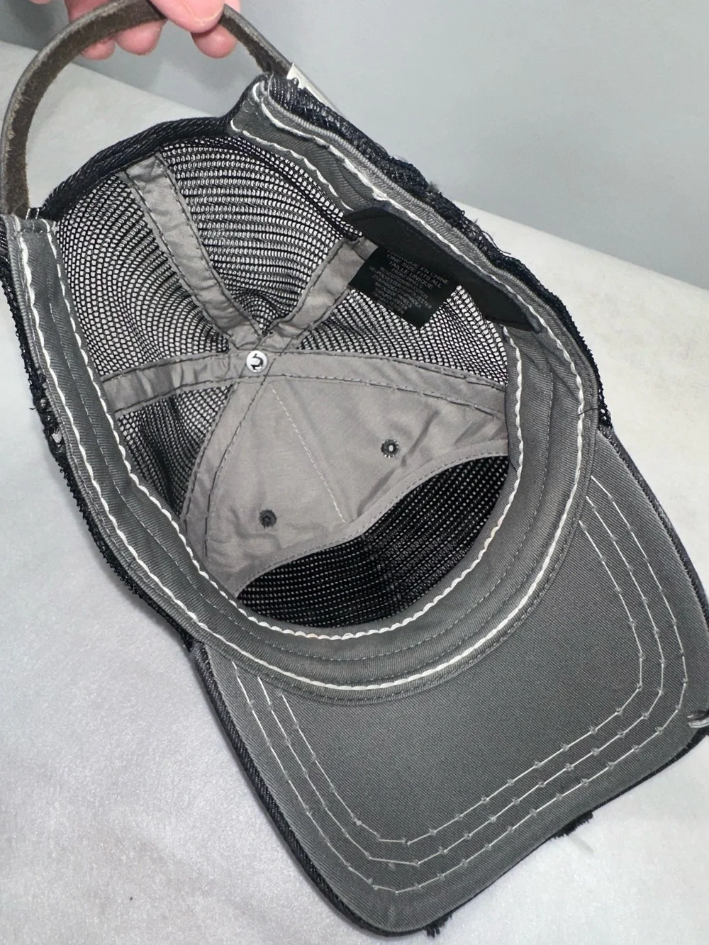 True Religion Trucker Hat Cap Black TRUE RLGN spellout Distressed Leather Strap
